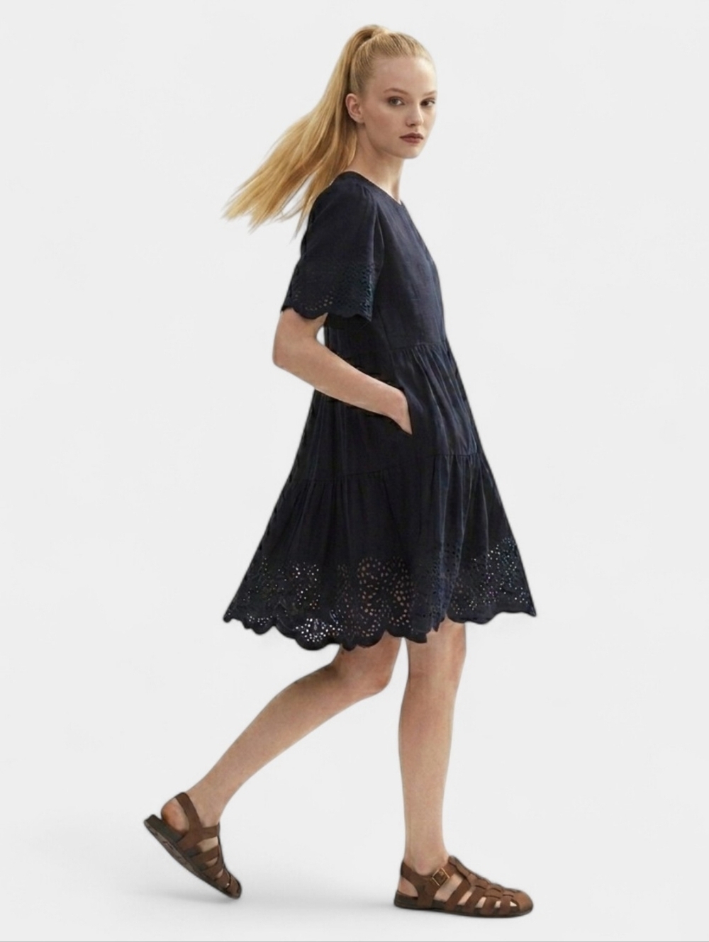 Me + Em Cheesecloth Broderie Short Swing Dress - NEW -Missing Belt -Size 14